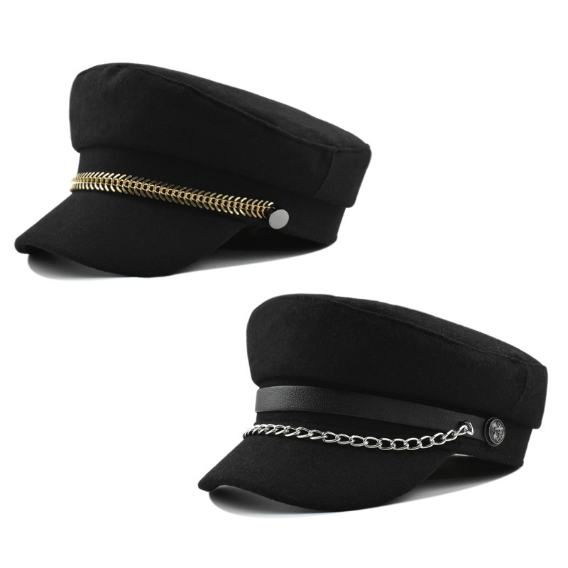 Korean version of woolen hat children's Navy cap winter chain decoration fashion cap casual all-match beret