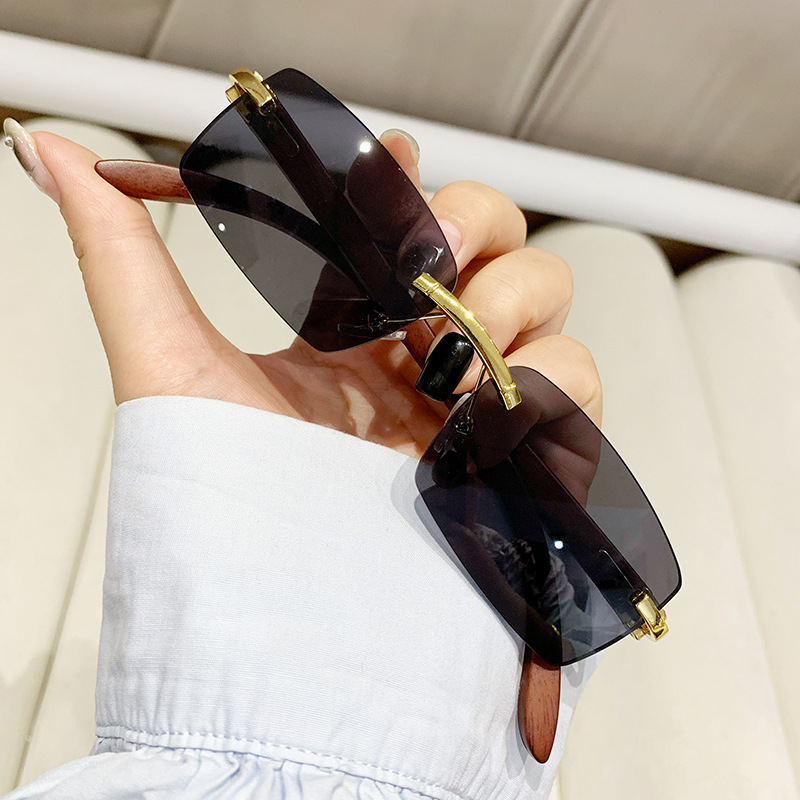 New Fashionable Trendy Wood Grain Leg Frameless Trim Distinctive Sunscreen Sunglasses Instagram Style Travel Fashion All-match Sunglasses