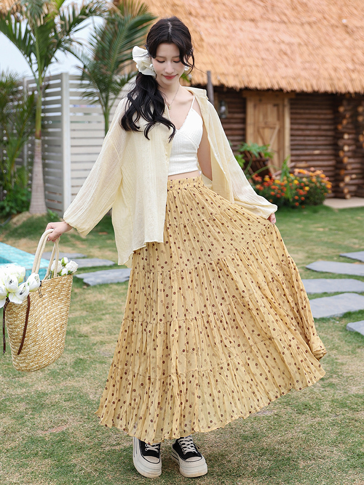 Fei Yuan High Waist All-match Slimming Five-section A- line Large Swing Skirt Summer New Arrival Wizard of Oz Floral Pleated Skirt