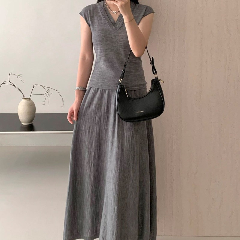 48-Count Fine-Spun 100% Superfine Merino Wool Umbrella Skirt, Thin Knit A-Line Skirt, Slimming Half-Skirt