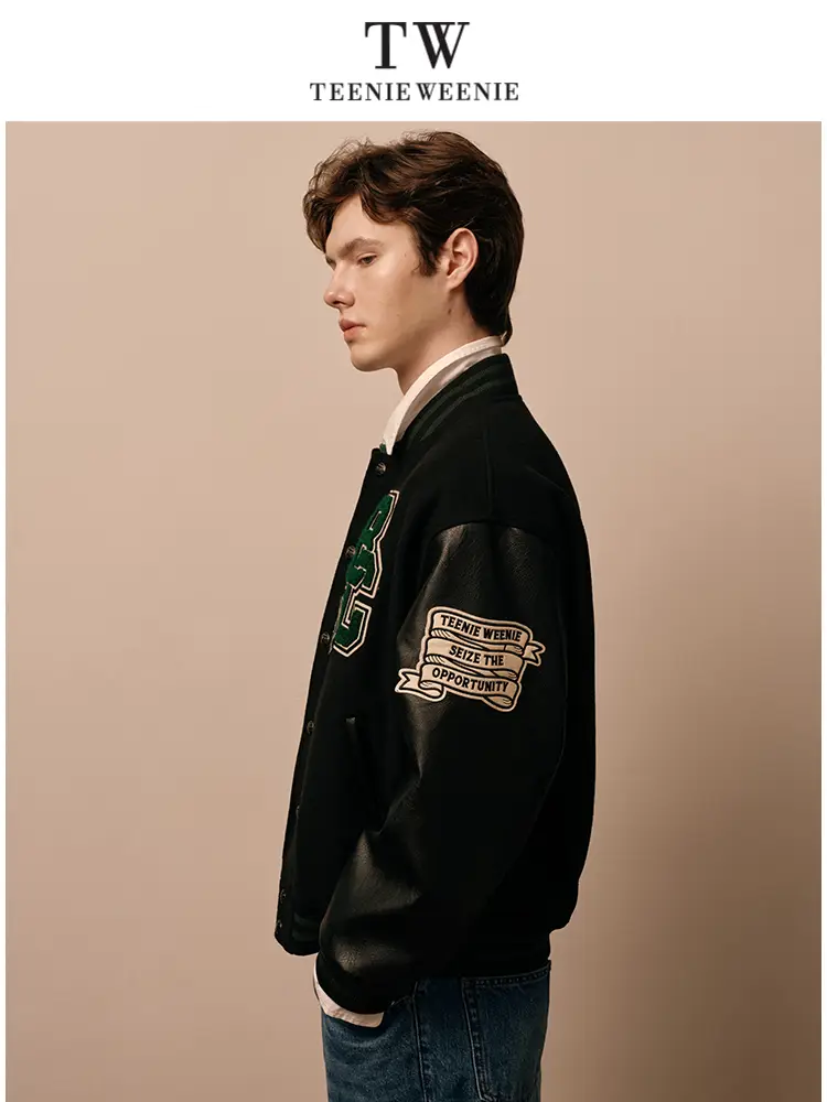 Teenieweenie Bear Men's Contrast Color Woolen Coat2025 Spring New arrival Heavy weight Fashion American Style Outwear
