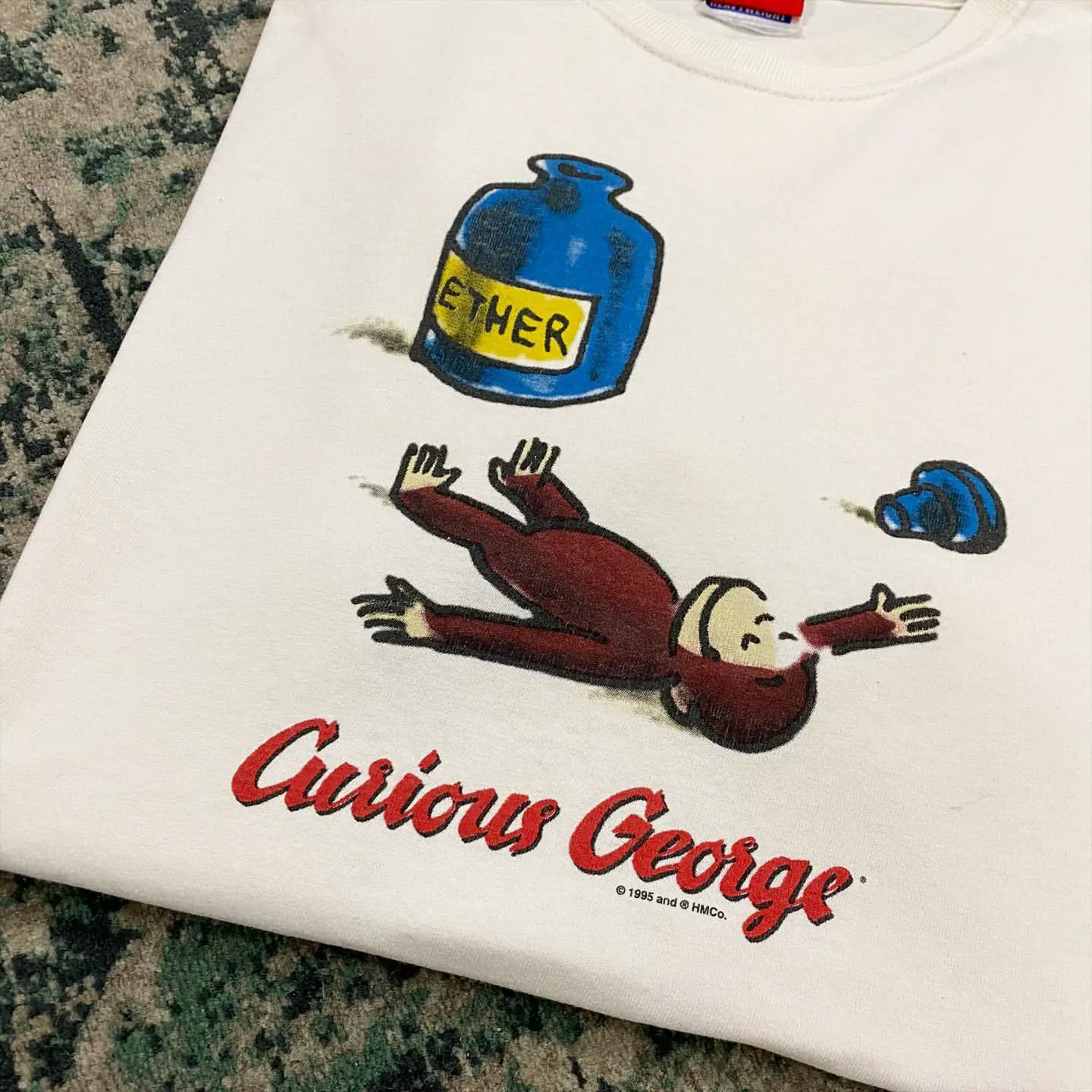 Curious George Animated Print Loose Plus Size Couple's Short-Sleeve T-Shirt for Men and Women