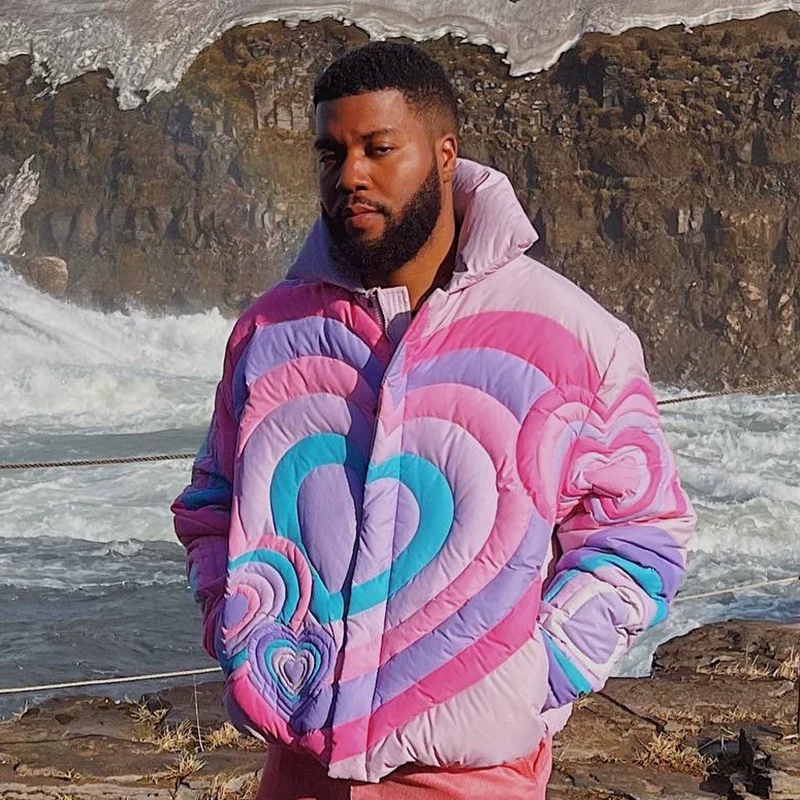 Celebrity Style ins Color-Blocked Heart-Shaped Quilted Heavy-Duty down Jacket for Men and Women