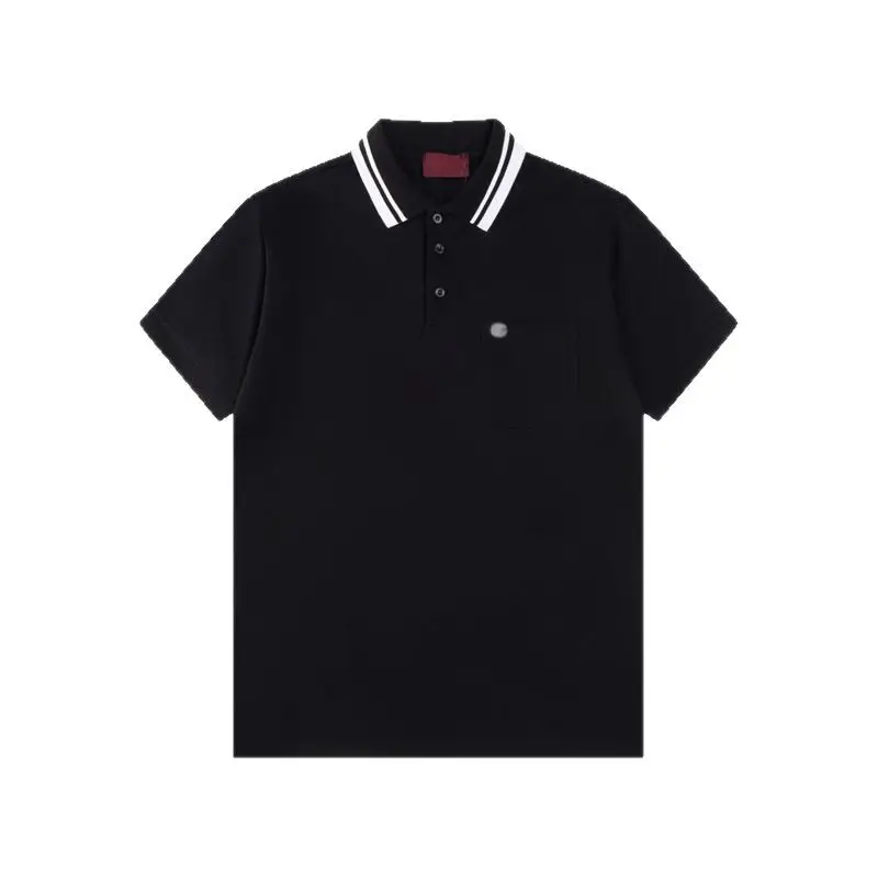 European Station Summer New Fashion Brand Pocket Letter Embroidered Lop Short-sleeved Polo Shirt Men's Slim-fit Business Casual