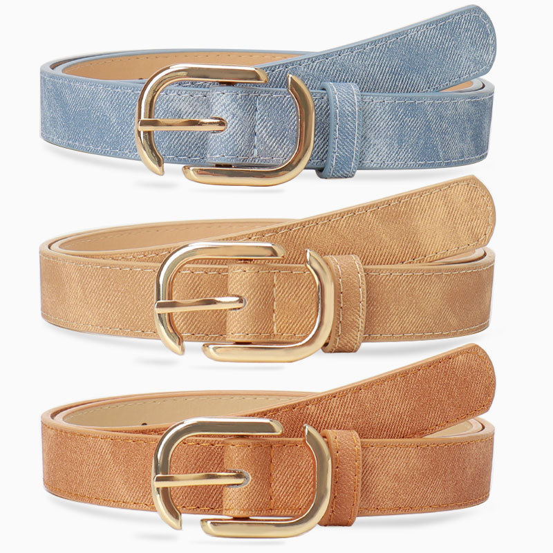 in stock New Simple Imitation Denim Leather Women's Belt Fashionable All-match Jeans with Light Luxury Korean-style Belt for Women