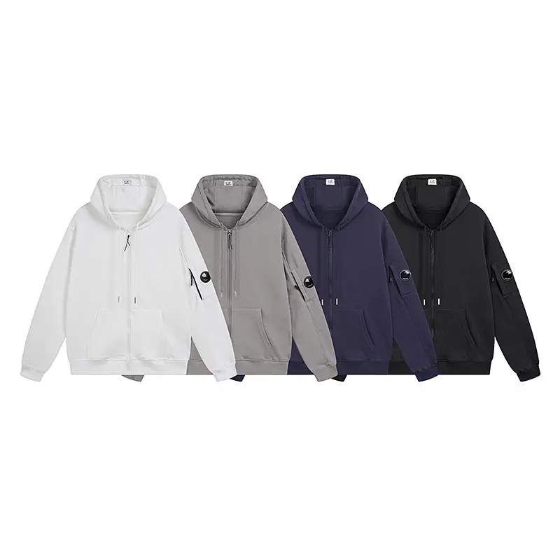 Cp Lens Zipper Cardigan Sweatshirt Men's Loose Solid Color Hooded Terry Jacket Casual Youth Trendy Brand Men's Cross-Border
