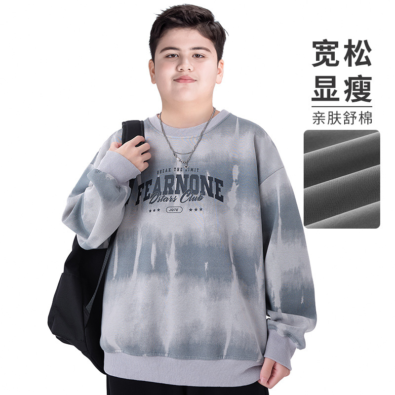 Plus-Size Boys' Sweatshirt, Oversized Spring and Autumn Wear, 2025 New Model, Junior High School Students' Base Shirt, for Older Children and Chubby Kids