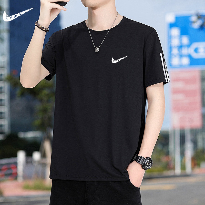 Summer New Men's Ice Silk Casual T-shirt Trendy Brand Half-sleeve Loose Sports Quick-drying Breathable Short-sleeve T-shirt for Men