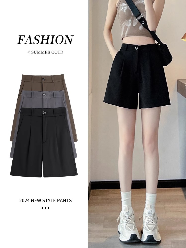 Women's Summer Thin High-Waisted A-Line Slimming Casual Shorts for Petite Figures, Three-Point Wide-Leg Mid-Length Shorts