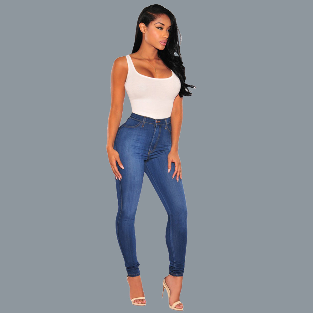 2025 Spring Cross-Border Slim Fit Solid Color Butt-Lifting Stretchy Slimming Fashion Knee Ripped Women's Jeans European and American Style
