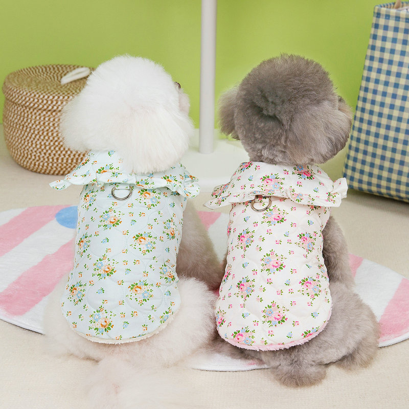 Puppy clothes wholesale autumn and winter teddy bome puppy warm hair-proof pet clothes 24 school flower cotton-padded clothes