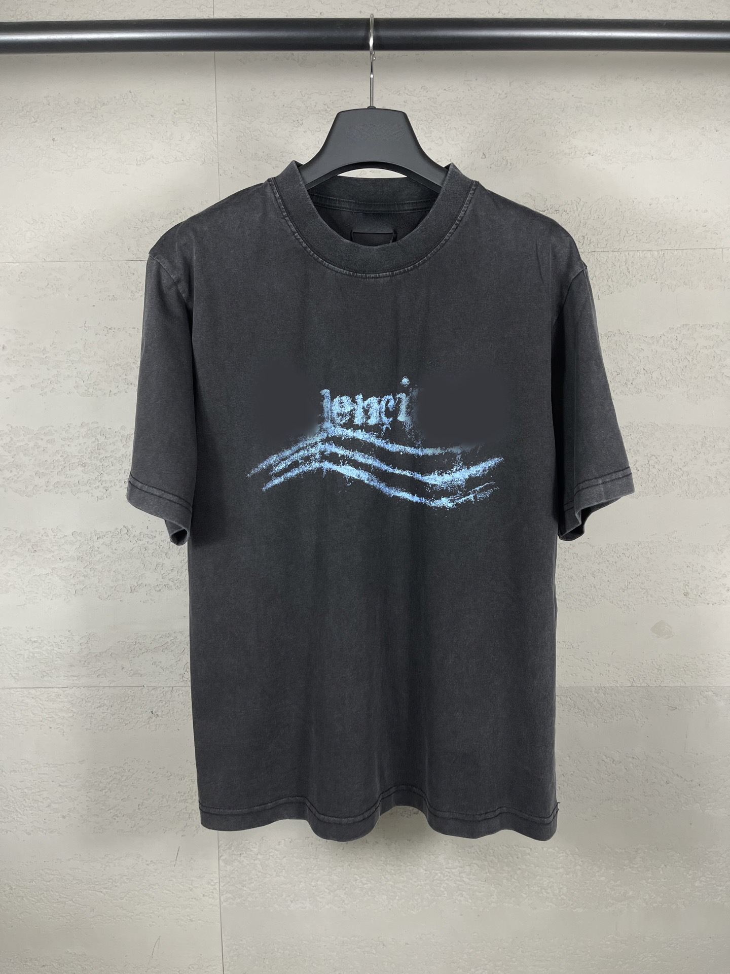 2025 Summer Paris Front and Back Wave Splash Print Direct Inkjet Printing Washed Short Sleeve T-Shirt Women's Trend