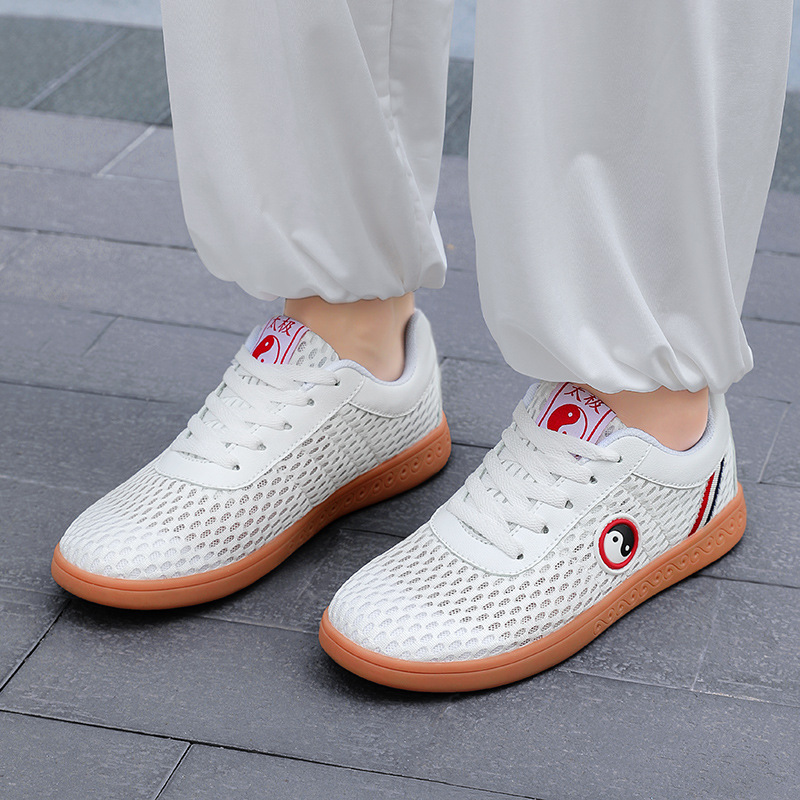 Tai Chi Shoes Women's Wear-resistant Beef Sole Tai Chi Practice Shoes Men's Breathable Mesh Kung Fu Martial Arts Shoes Special White Cloth Shoes