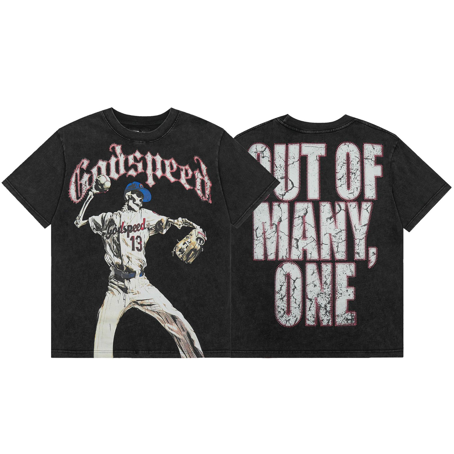 2025 Cross-Border Trendy American High Street New Style Half-Sleeve Skull Baseball Print Loose Casual Sports Short-Sleeve T-Shirt
