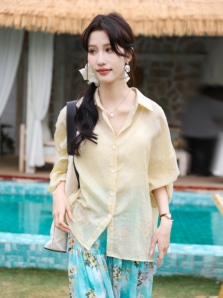 Old Money Style Versatile Solid Color Linen Shirt for Women Summer Lightweight Loose Breathable Cardigan Sun Protection Jacket