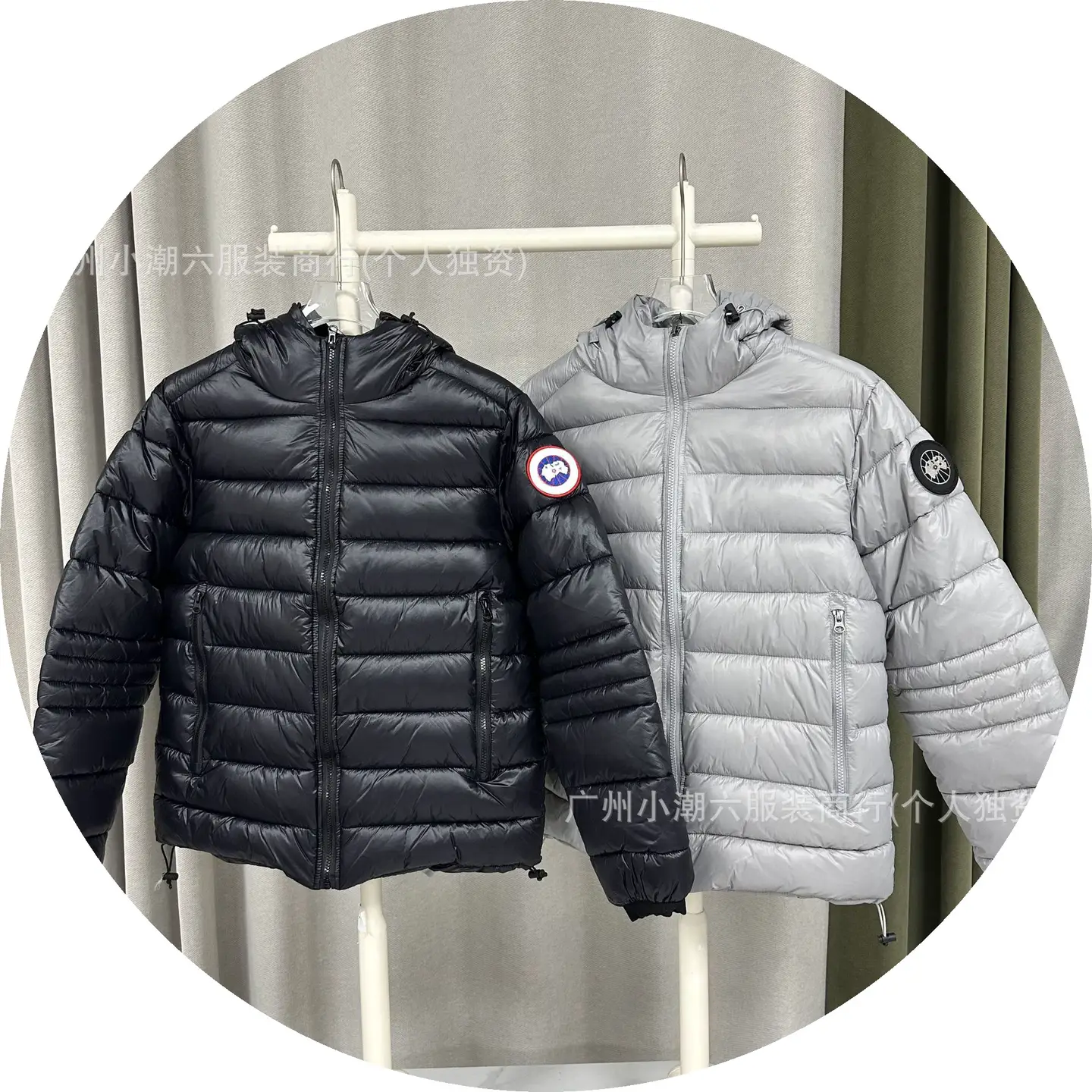 海外版SS23大鹅GOOSE保暖纯色连帽徽标棉服男Cypress系列外套亮面