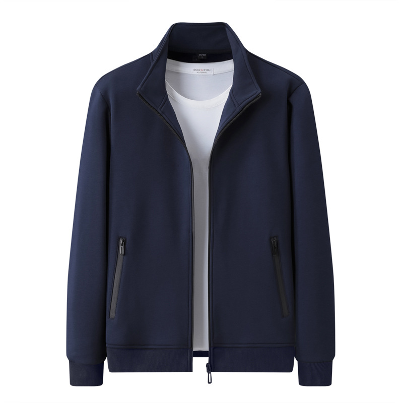 Spring and Autum Pure Color Cotton Jacket Men's Stand Collar Cardigan Sweatshirt Sportswear Running Fitness Casual Loose Jacket