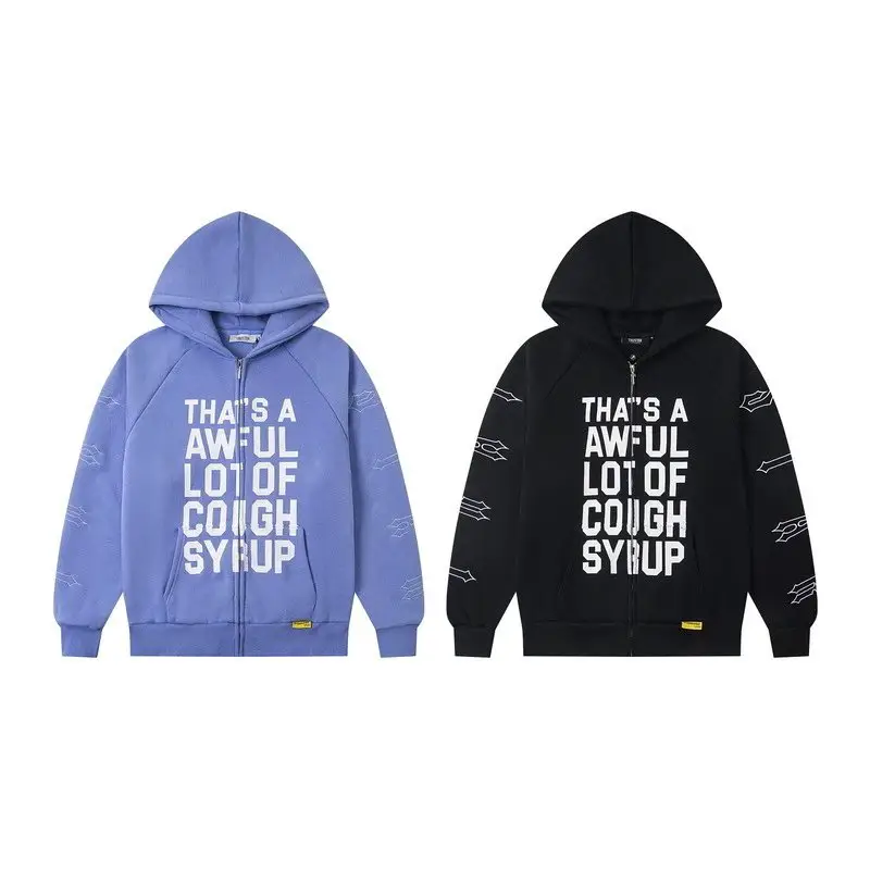 2025 Fall/Winter New TRA Letter Print Pattern Fleece-Lined Zip-Up Hooded Sweatshirt Unisex Wholesale