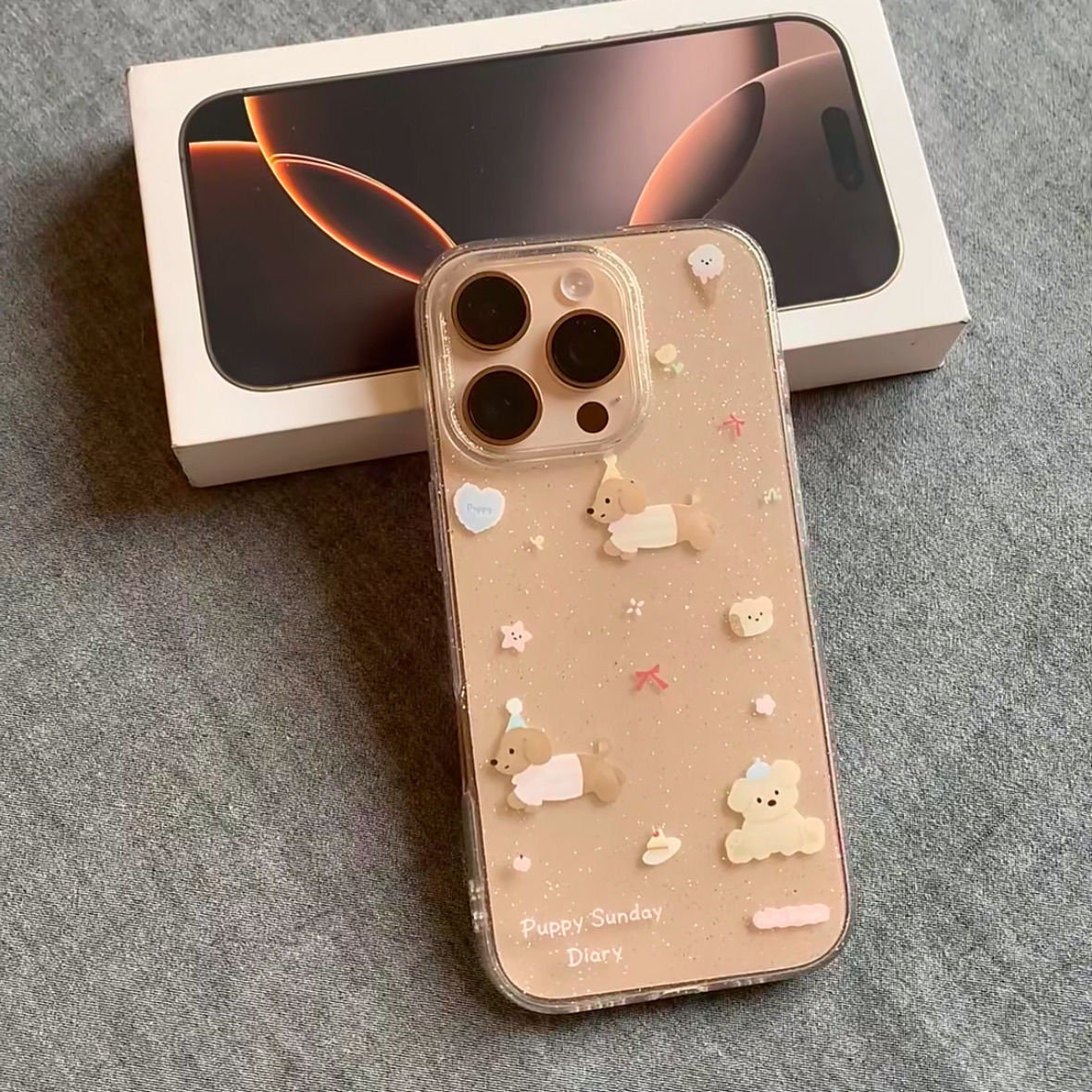New Cake Puppy for Apple 16 Mobile Phone Case 15promax Glitter Soft Case 14 15 Large Hole XS Simple