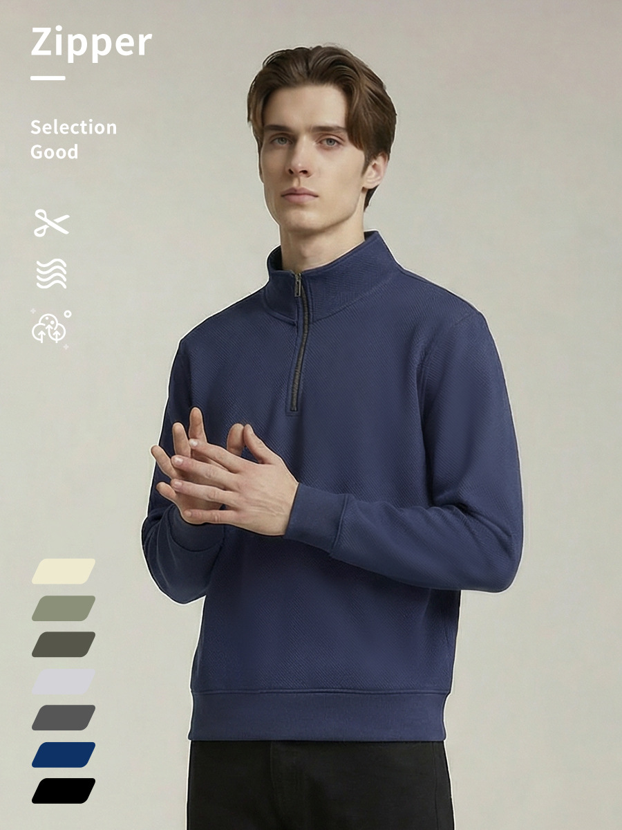 Heavy Bead Air Layer Half Access Zipper Stand Collar Sports Sweater Men's Autumn Casual Fashion Sweatshirt Trendy