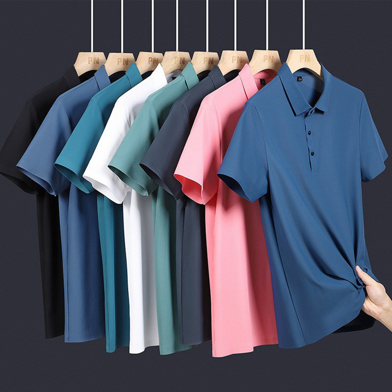 Ice Silk Short-Sleeved Polo Men's New Style Group Workwear T-Shirt Short-Sleeved Business Ice Silk Seamless Polo Shirt Breathable