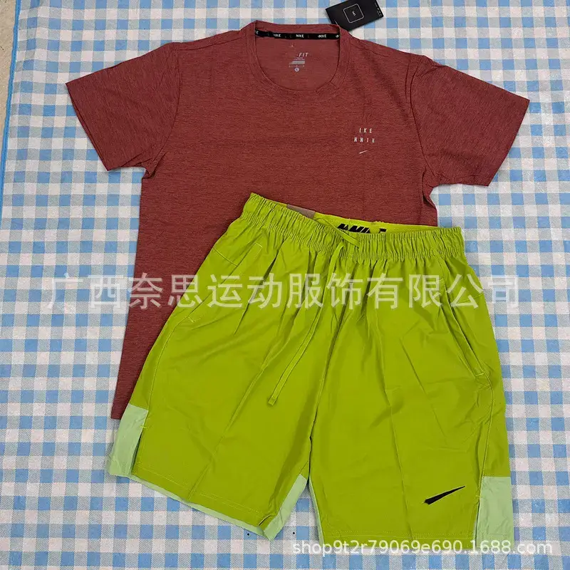 Foreign Trade New Sports Daily Leisure Fitness Running Suit Quick-Drying Breathable Loose Short-Sleeved Shorts Men's Wholesale Order