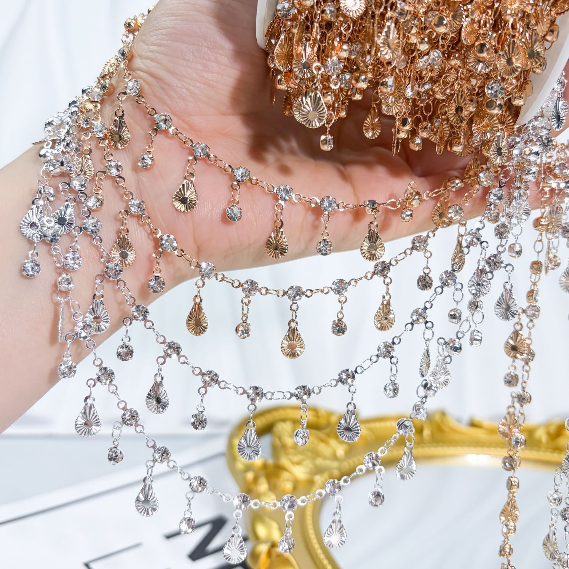 Chain DIY Heavy-Duty Floral Water Drop Chain Dunhuang Ancient Style Hair Accessory Chain Clothing Accessories Color-Preserving Water Drop Tassel Chain
