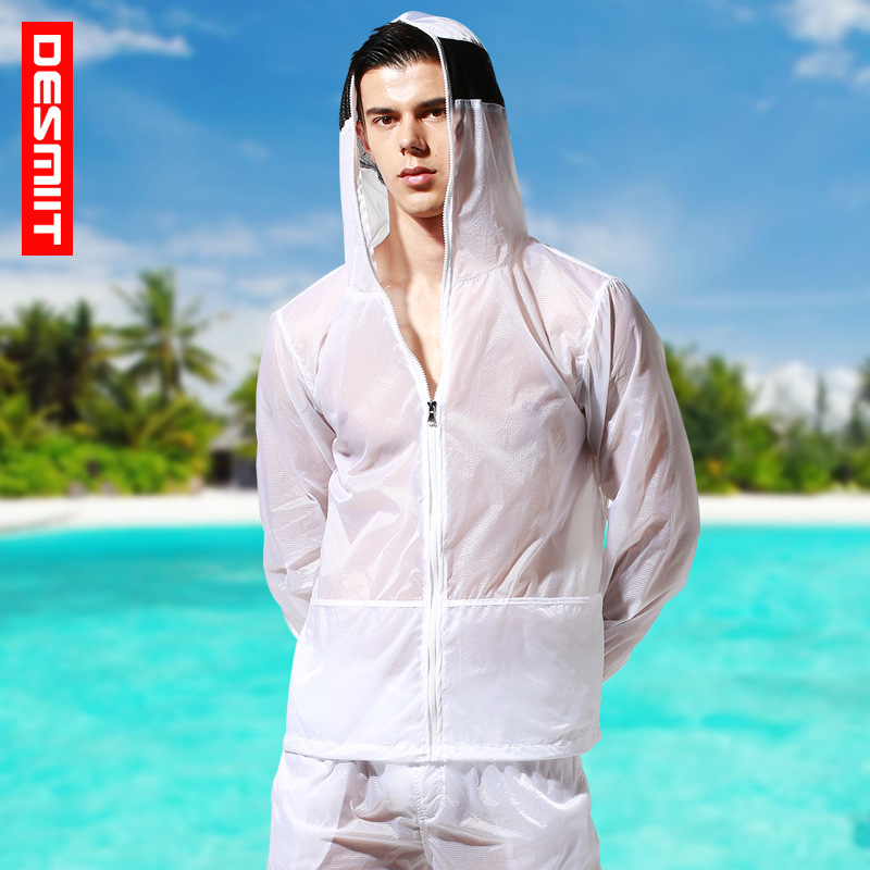 AliExpress new desmiit men's ultra-thin sunscreen sexy breathable casual solid color beach clothes S2902