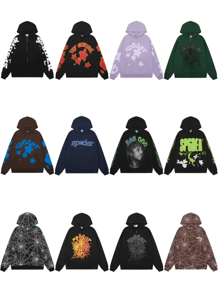 2025 New Sp5Der American Style Zip up Hoodie Men's Ins High Street Trendy Hooded Sweatshirt Women's
