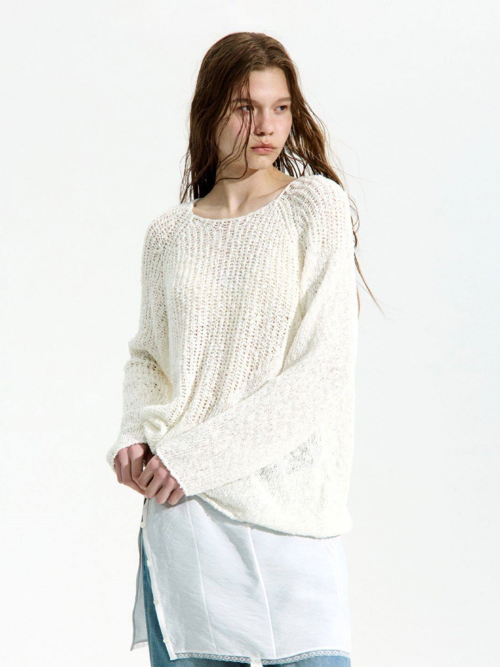 Rongmei Loose and Lazy Style Round Neck Knit Sweater for Women 2026 Spring and Summer New Korean Style Lc Hollow Long-Sleeve Top