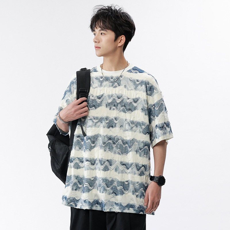 2026 Summer Japanese-Style Tie-Dye Printed Vintage Round-Neck Short-Sleeve Breathable Cool Loose Versatile Craft T-Shirt for Men