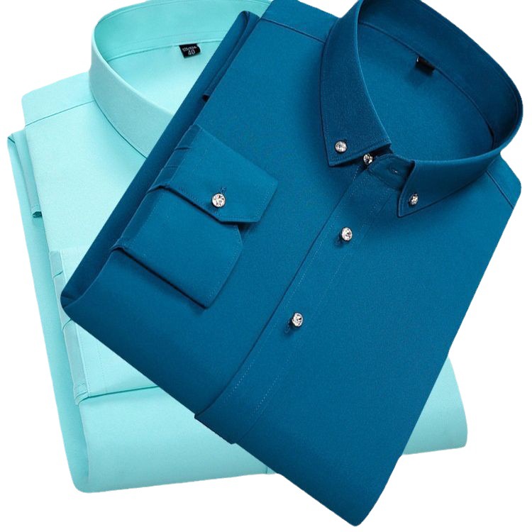 Non-ironing Wrinkle-resistant Stretch Drilled Button Green Shirt Men's Top Men's Business Casual Business Wear Long Sleeve Shirt Without Bag