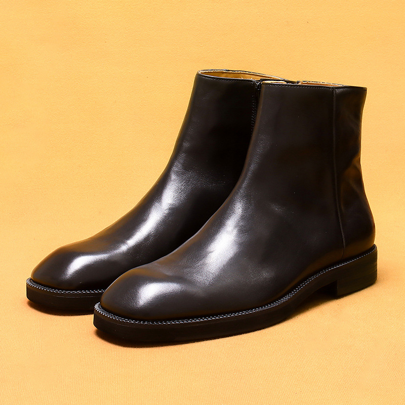 [Active] Aliexpress Popular Boots Genuine Leather British Retro Knight Boots Square Toe Zipper Cowhide Boots