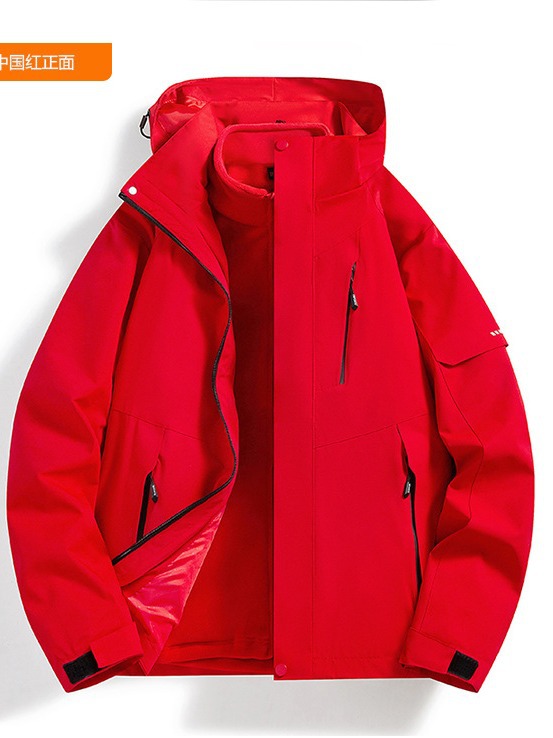 Outdoor Three-in-One Two-Piece Japanese-Korean Style Rushwork Autumn and Winter Fleece Women's Mountaineering Waterproof Windbreaker fleece-lined Thickened