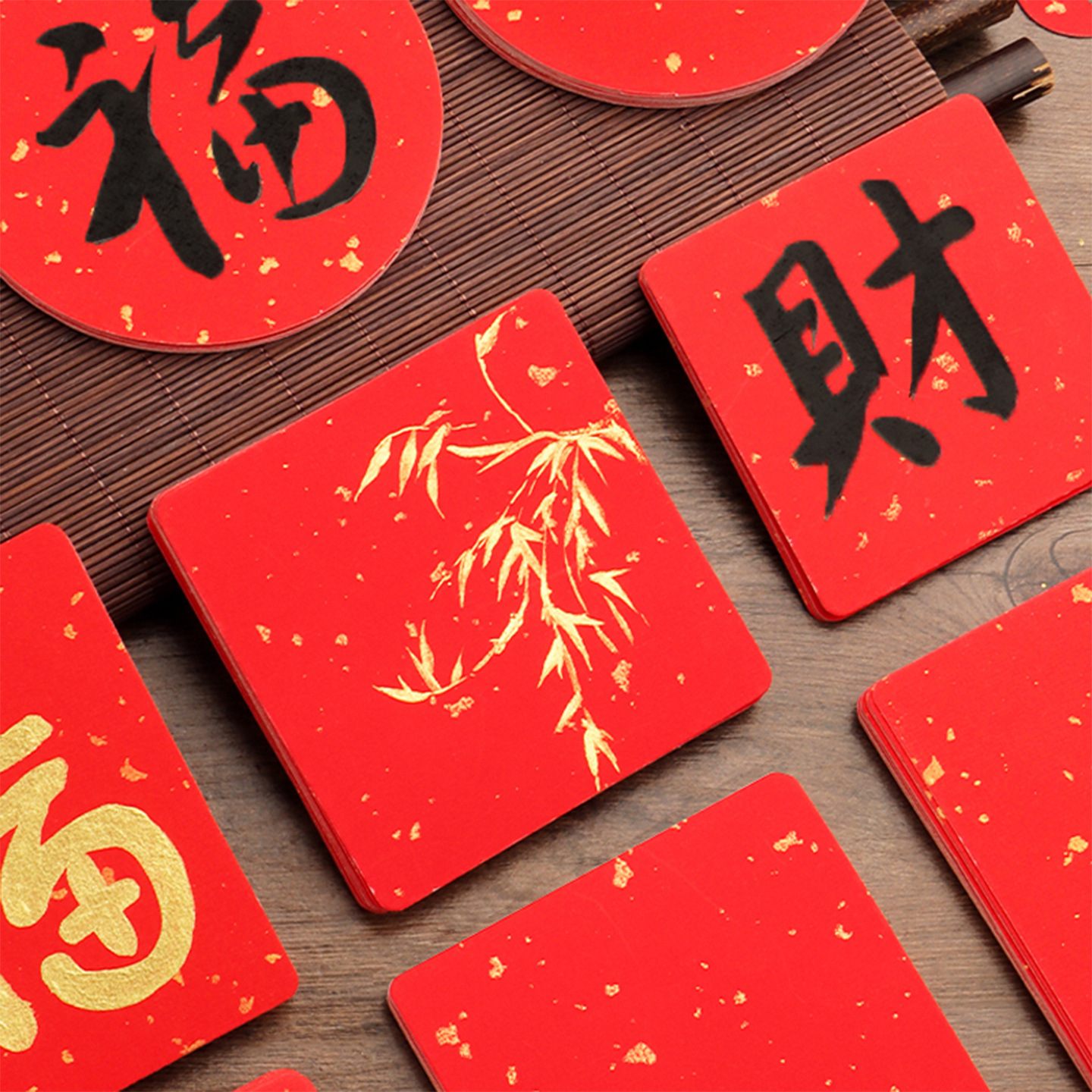 Xuan Paper Semi-Raw Blank Thickened Fortune Cards, Special Cardstock for Traditional Chinese Painting, Student Calligraphy Practice, Red Xuan Paper