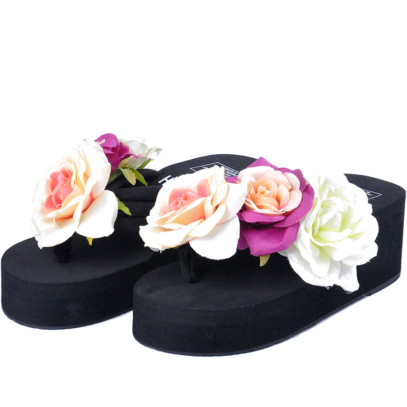 Summer Korean Style Flower Lady Sandals Platform Cake Heel Women's Shoes Beach Holiday Wear-resistant Non-slip Sandals