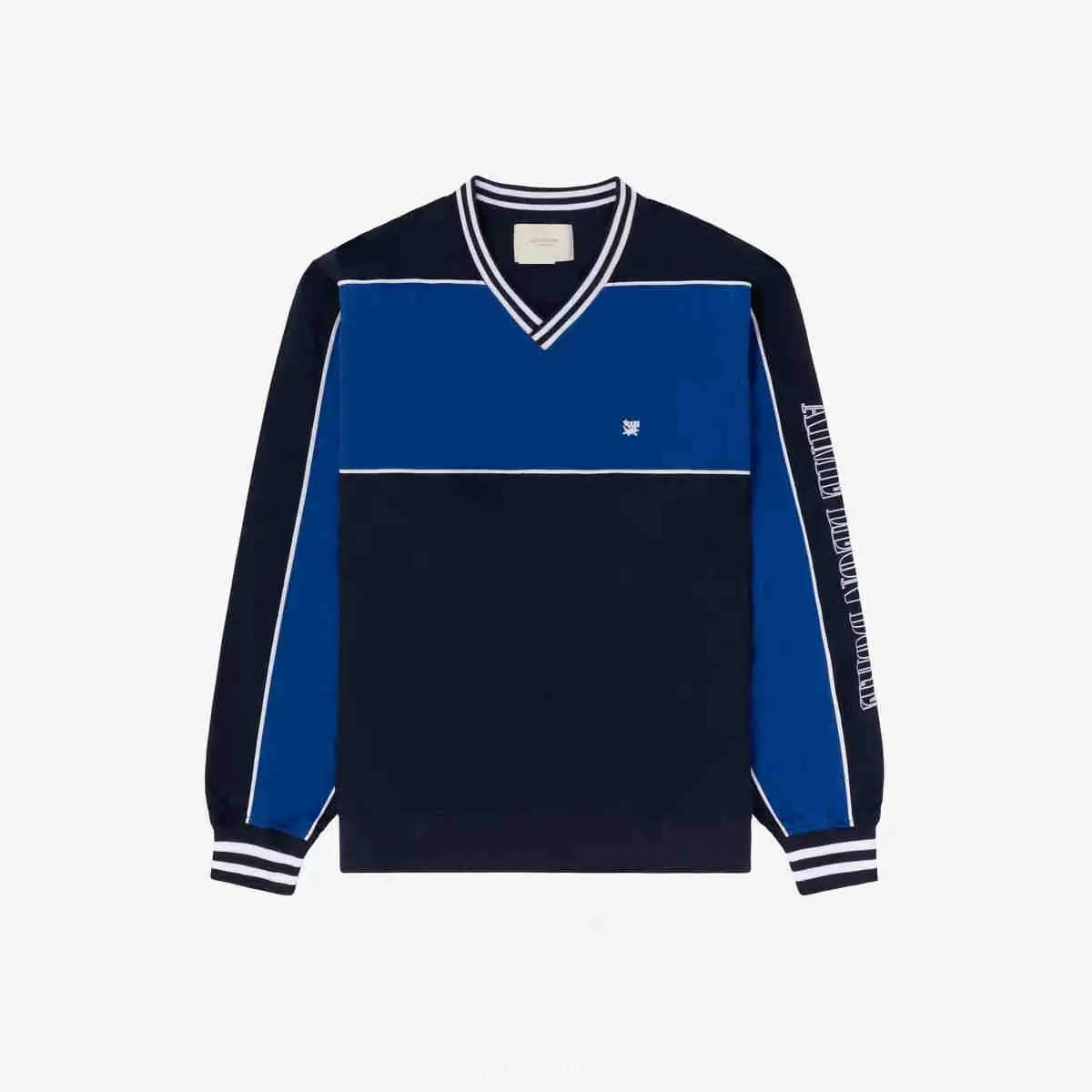 Aimetide Shop American Retro Stitching Contrasting V Neck Windbreaker for Men and Women, Loose Casual Sports T-Shirt