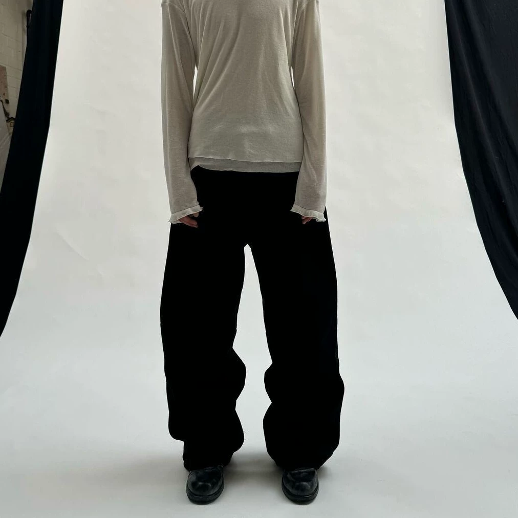 No Faith Studios 3D cut loose casual Baggy wide leg washed curved knife black jeans for men