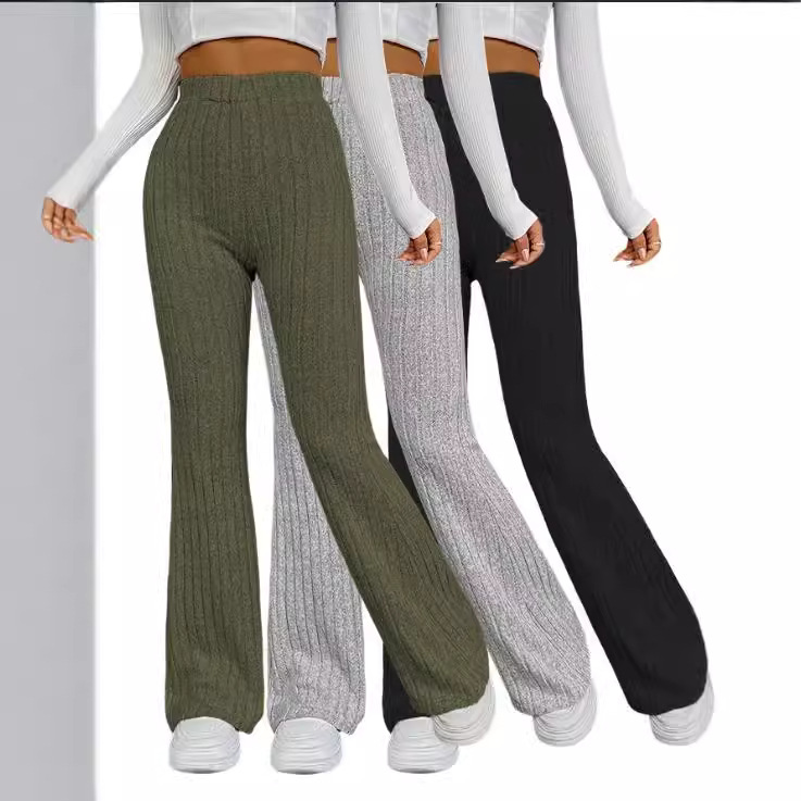 2024 foreign trade Europe and the United States cross-border fashion leisure solid color micro-high waist trousers slim slim autumn and winter new women's clothing