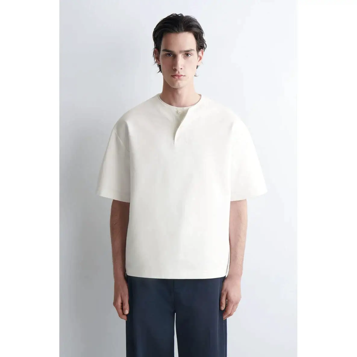 C*S Men's Clothing Loose Fit Henry Collar T-Shirt White 2026 Spring New Arrival 1319210002