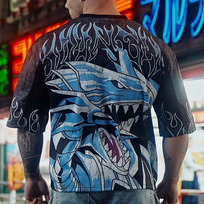 美式YOUNGLA联名Yu-Gi-Oh游戏王超大T恤健身运动宽松洞洞休闲短袖