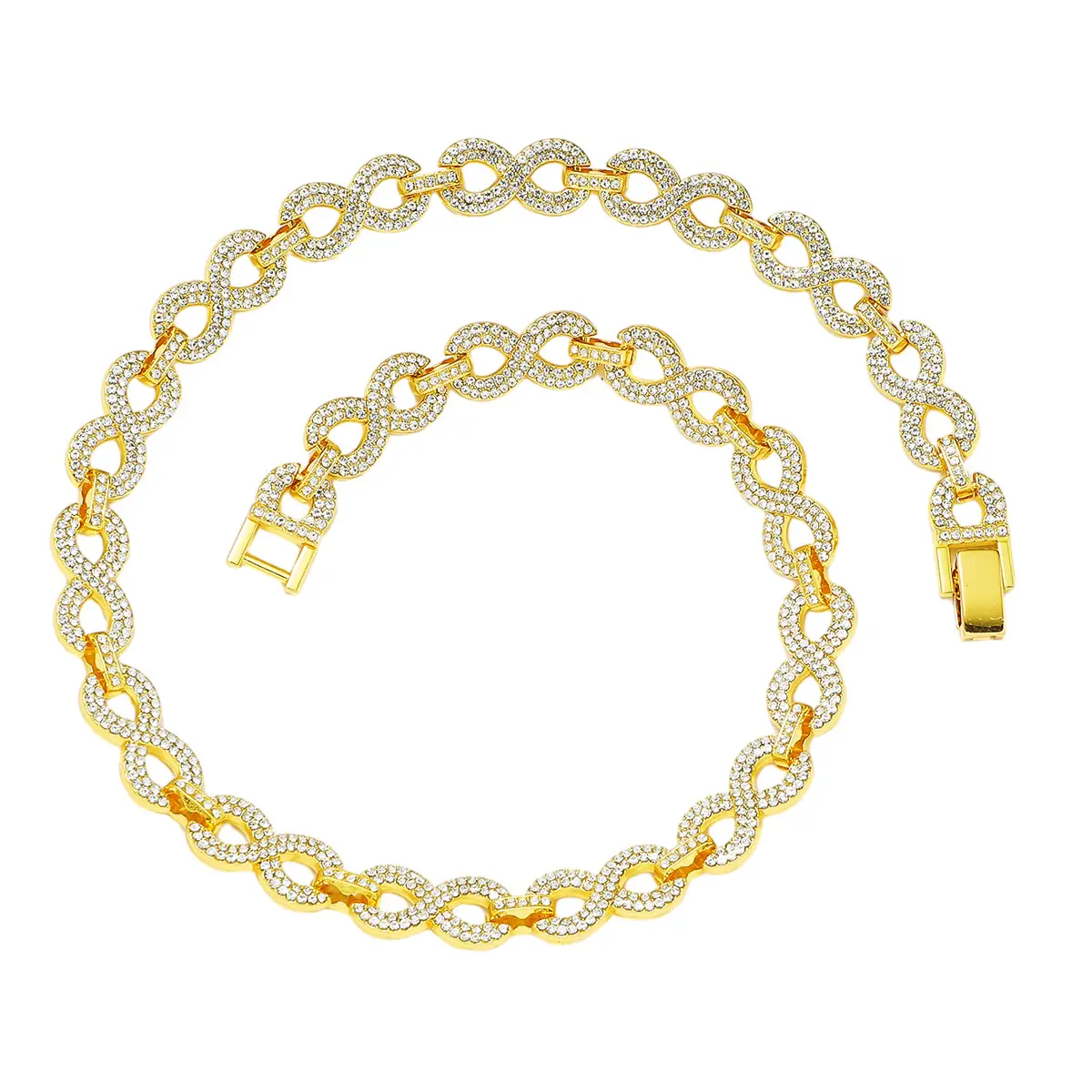 European and American men's hip-hop style full diamond 8-character infinite symbol stitching chain necklace