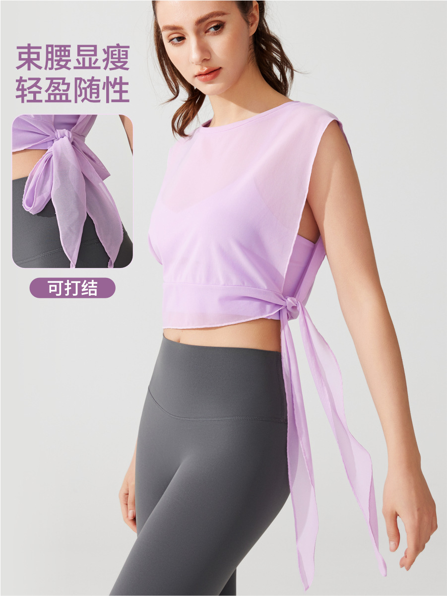 European and American Sports Sleeveless Blouse Running Fitness Short-sleeved Breathable Quick-drying Vest Women's Spring and Summer Dance Yoga Clothes Top