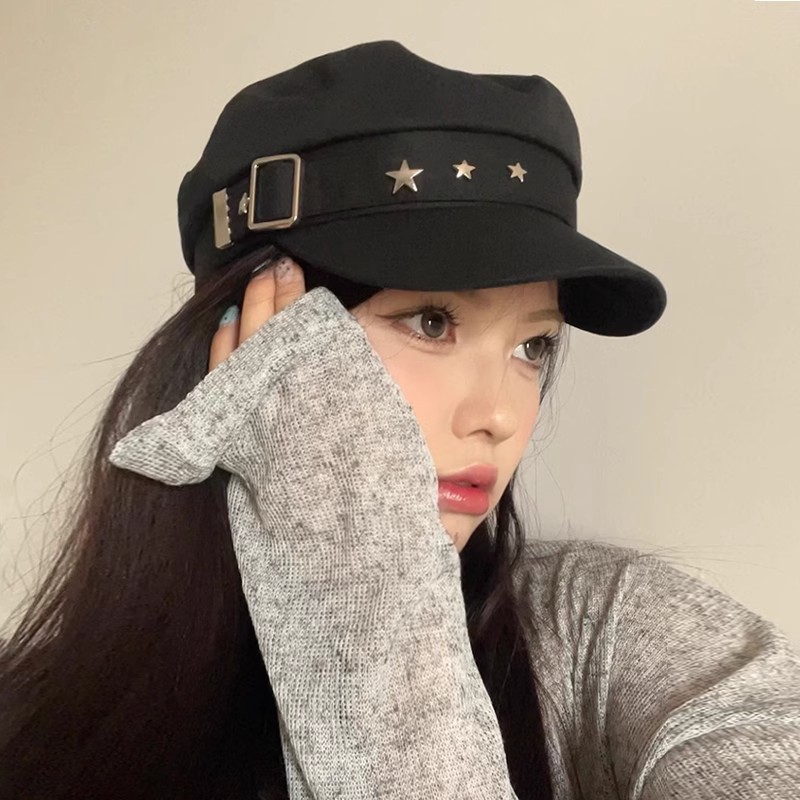 2024 New Style Shown Face Small Octagonal Cap White British Style Beret Women's Thin Spring and Autumn Girl's Duck Tongue Hat
