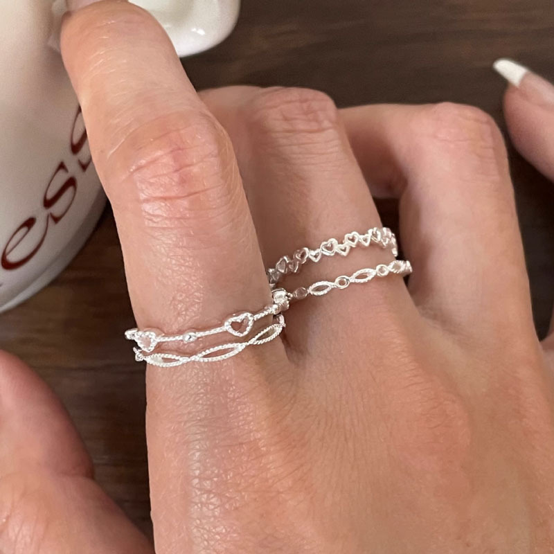 Trendy Layered Heart Rings for Women, Geometric Irregular Hollow Chain Popular New Open Rings, Instagram Style Index Finger Rings