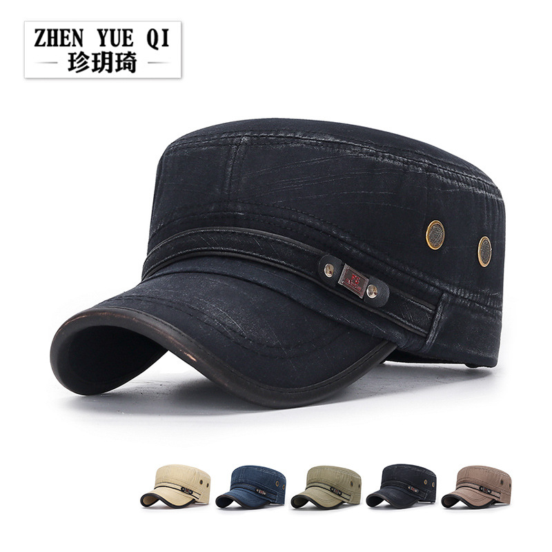 Spring and Autumn Four Seasons Universal Washable Old Flat Top Hat Leather Edge Retro Faded Bamboo Cotton Hat for Men and Women Wholesale