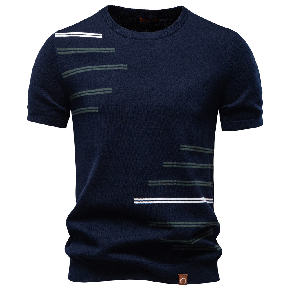 2026 Summer New Foreign Trade Cross-Border Pure Cotton Men's Short-Sleeved Knitted T-Shirt Men's Casual Round-Neck Knitted T-Shirt