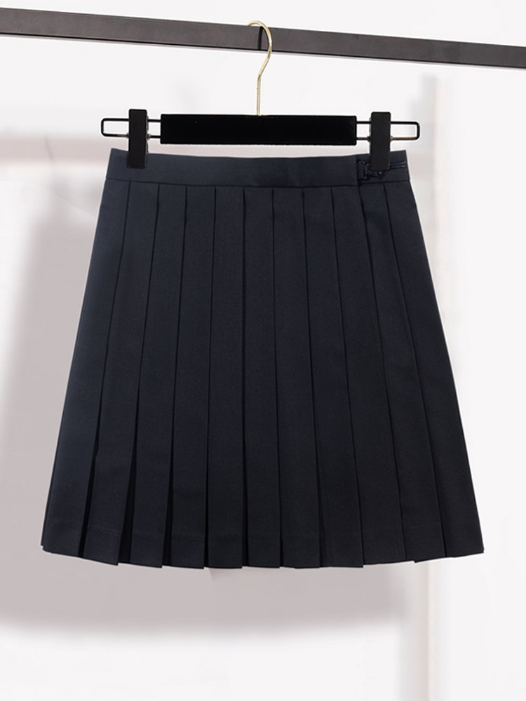 Japanese Jk Pleated Skirt College Style Black Short Skirt Women Summer Solid Color High Waist Half Skirt不良Jk Mid-Length Skirt