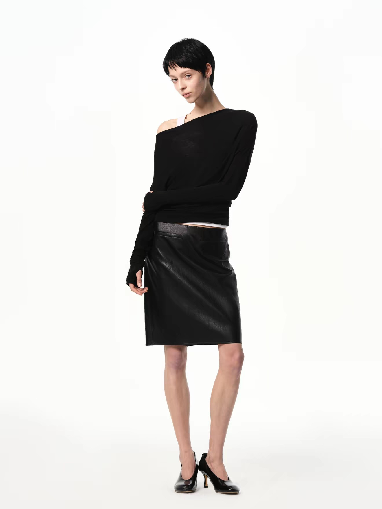 Ra New Product "Original Tencel Wool Fabric" Elegant Skin-Exposing Reversible Off-Shoulder Layered Knit Top for Women