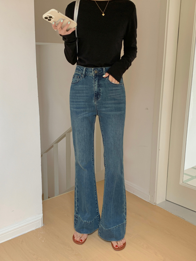 Gagd Retro Bootcut Jeans for Women, Elegant, High-Waisted, Slimming Look, Four-Way Stretch Horseshoe Pants, Denim Pants, Spring New Style